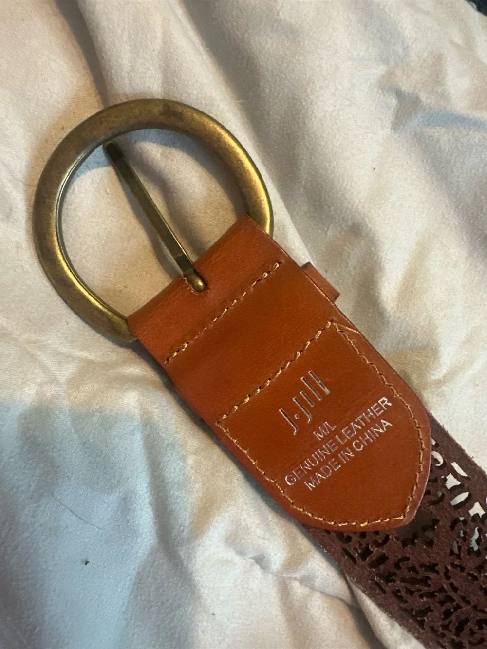 J.Jill brown leather  laser-cut floral belt Size M/L